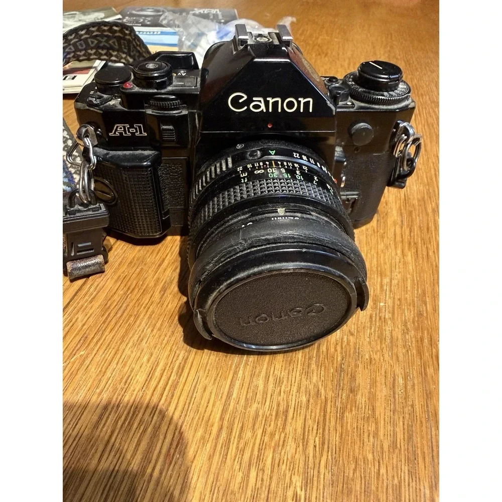 Canon A-1 35mm Film Camera‎ Kit Tested Working FD 70-210mm Lens Flash As-Is